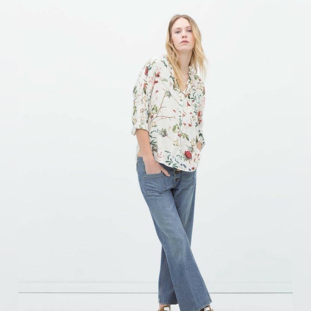 Zara Floral blouse white ori size XS